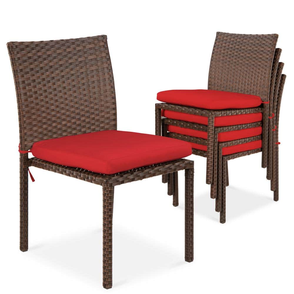 Stackable Wicker Outdoor Dining Chair with Red Cushions (4-Pack) price history on PriceWatchPro