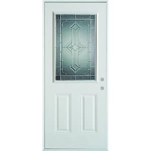 32 in. x 80 in. Neo-Deco Zinc 1/2 Lite 2-Panel Painted White Left-Hand Inswing Steel Prehung Front Door