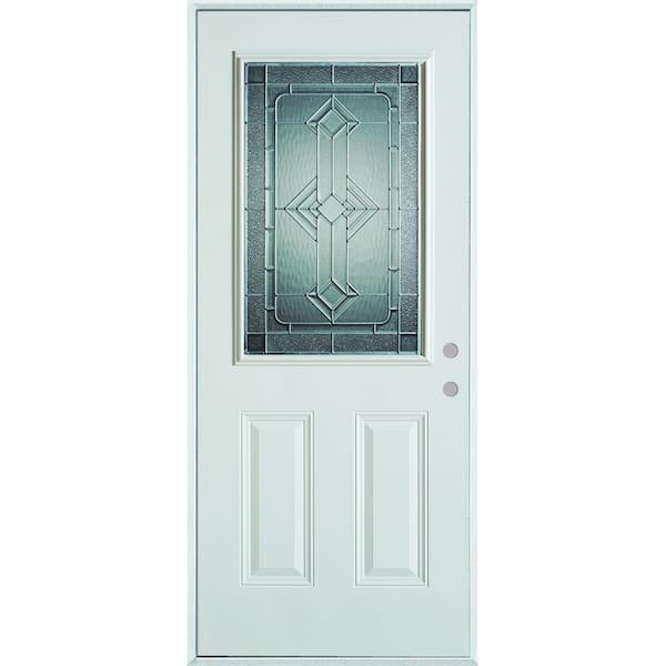 Stanley Doors 36 in. x 80 in. Neo-Deco Zinc 1/2 Lite 2-Panel Painted White Steel Prehung Front Door