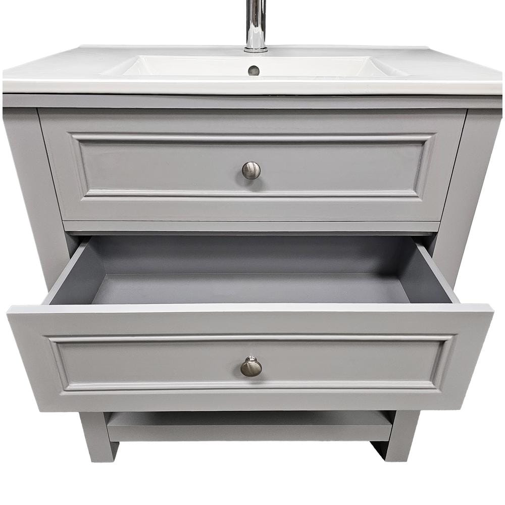 Gray PVC Freestanding Vanity with White Ceramic Top, 30"