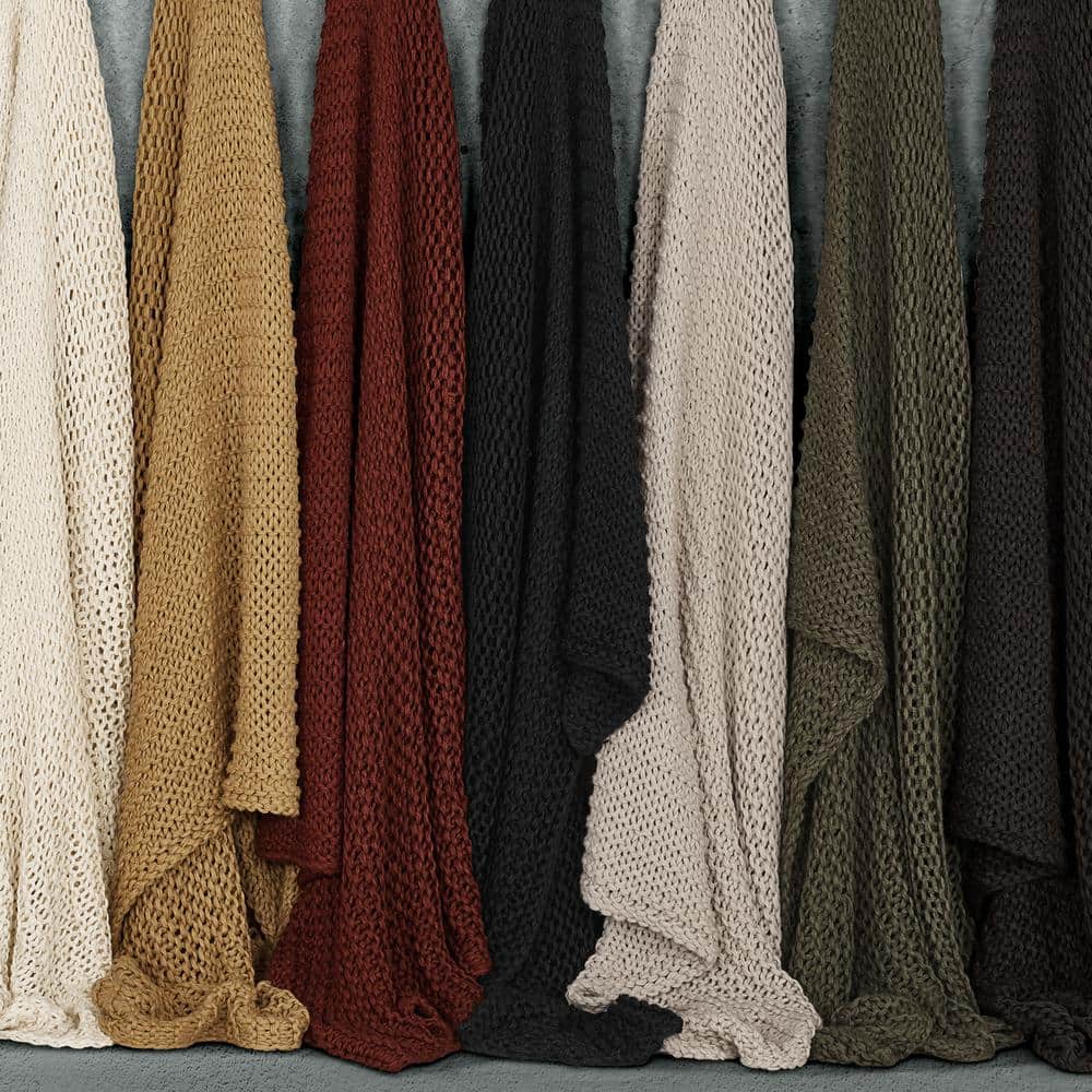 Modern Textured Chunky Knit Queen Throw in Chocolate