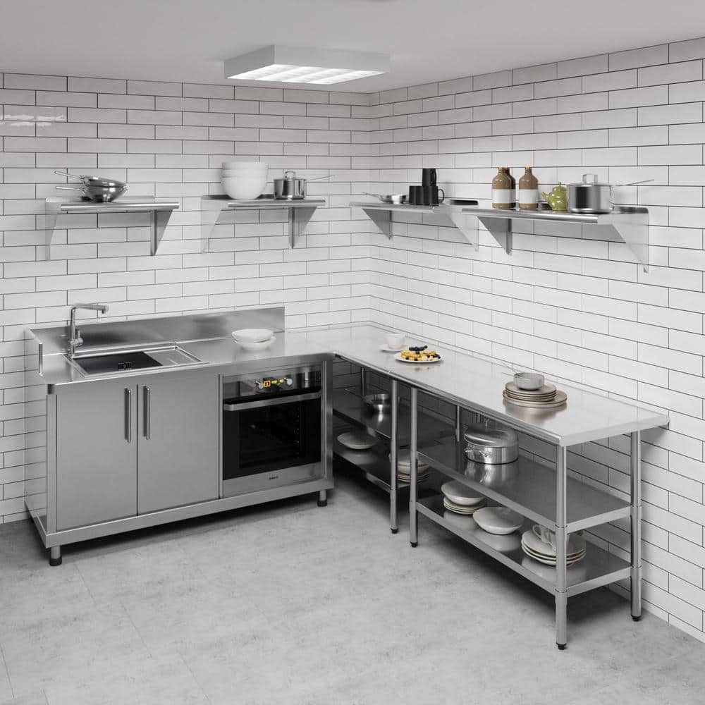 36'' Stainless Steel Wall Shelf with Brackets and Backsplash
