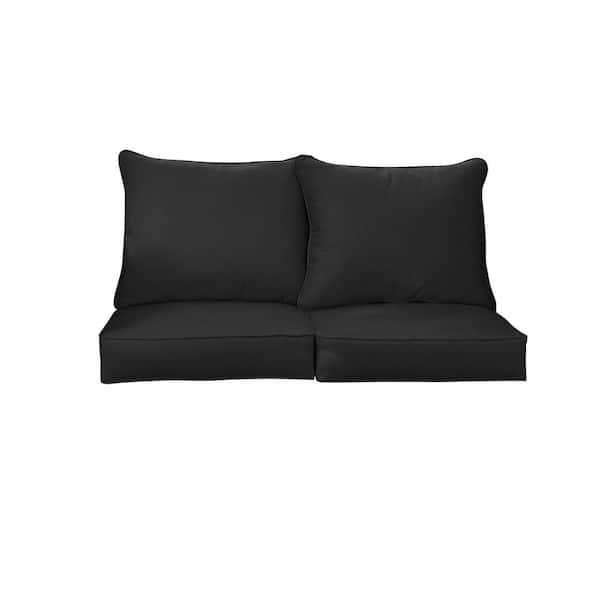 SORRA HOME 22.5 in. x 22.5 in. x 22 in. 4-Piece Deep Seating Indoor/Outdoor Loveseat Cushion in Sunbrella Canvas Black
