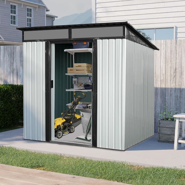 Toolhs, 6 ft. W x 5 ft. D, Outdoor Metal Storage Shed, Lockable Sliding Doors ,Transparent Plate ,Black, White 32 sq ft