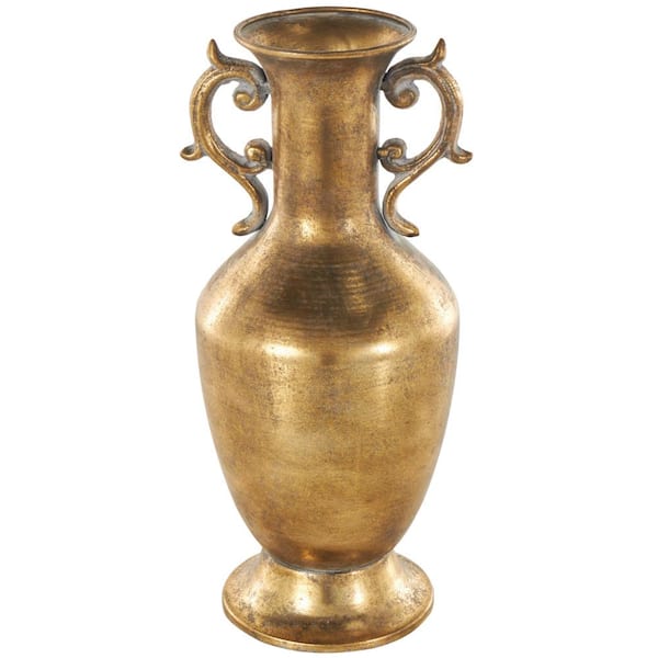 Litton Lane Gold Weathered Vintage Amphora Metal Decorative Vase with Scroll Handles