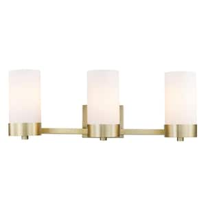 Marcie 24 in. 3-Light Matte brass Vanity Light with Frosted Glass Shades