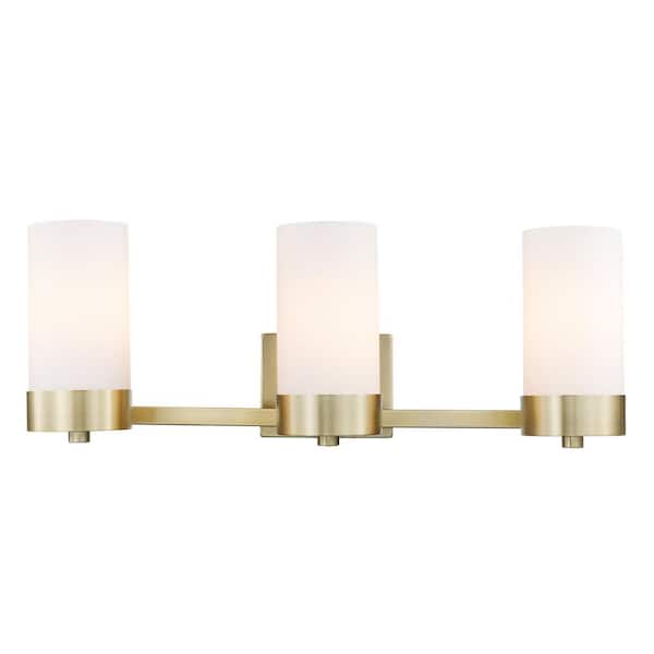 Globe Electric Marcie 24 in. 3-Light Matte brass Vanity Light with Frosted Glass Shades