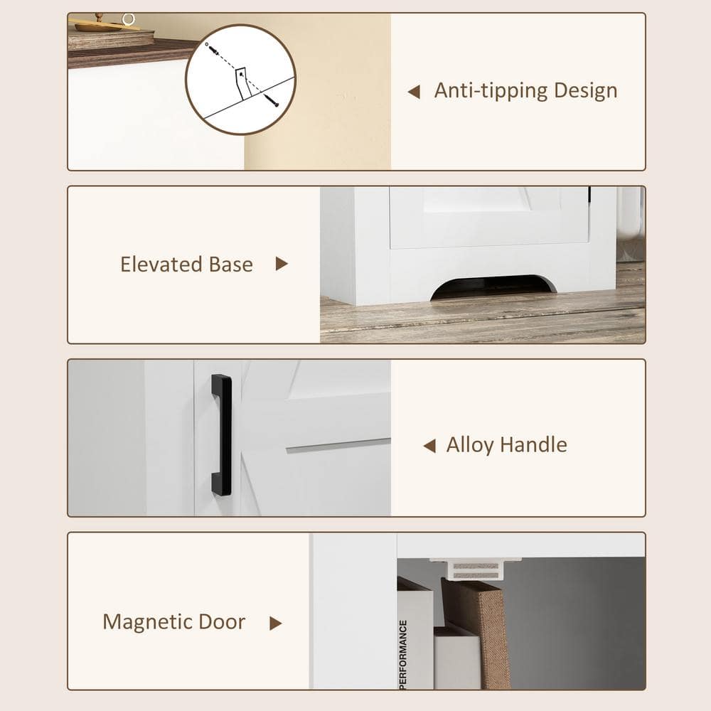 White Farmhouse Storage Cabinet with Adjustable Shelving and Barn Door