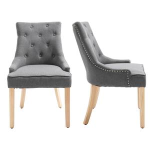 Dark Gray 2 Piece Fabric Dining Chairs Set of 2, Leisure Padded Accent Chair with Armrest