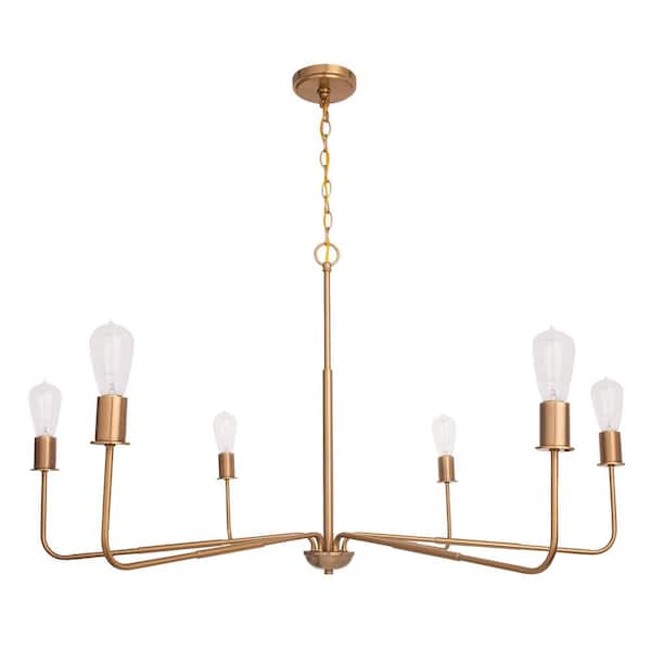Parrot Uncle Radiant 42 in. 6-Light Gold Farmhouse Linear Chandelier Candlestick Ding Room Pendant Light Fixture