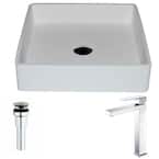 Passage Series 1-Piece Man Made Stone Vessel Sink in Matte White with Enti Faucet in Polished Chrome