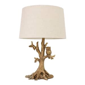 Owl 27.75 in. Gold Table Lamp with Linen Shade