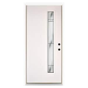 36 in. x 80 in. Radiant Smooth White Left-Hand Inswing Narrow 1 Lite Decorative Fiberglass Prehung Front Door