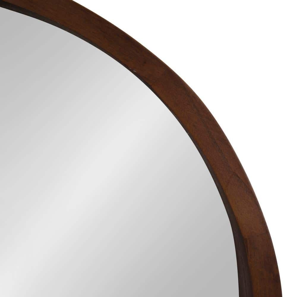 Hutton 22" Modern Round Walnut Wood Frame Wall Mirror