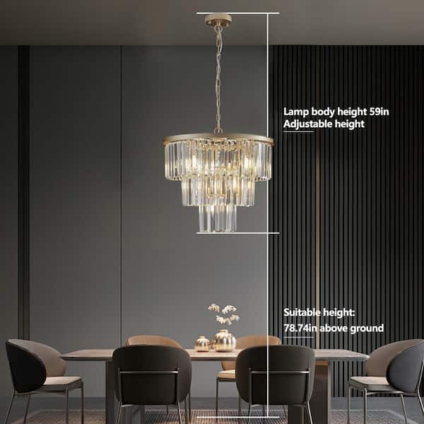 19.7 in. W 7-Lights Luxury Modern Crystal Chandelier Gold Hanging Lighting Fixture, E12, No Bulbs Included