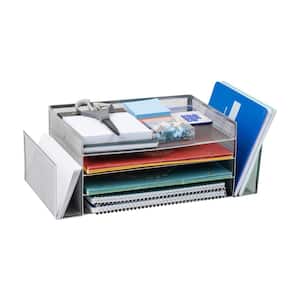 Network Collection 6 Compartment Storage with 4 Paper trays and 2 Side File Holders, Desktop Organizer, Metal, Silver