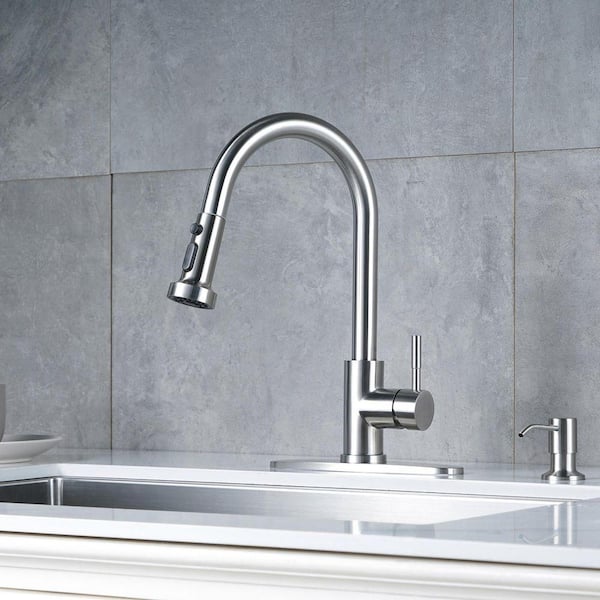 ALEASHA Single-Handle Pull Down Sprayer Kitchen Faucet with Soap