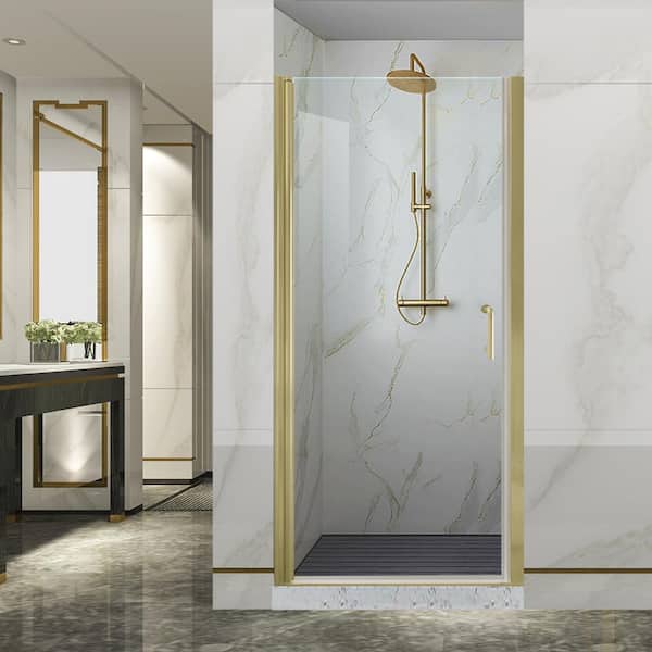 32-33.5 in.W x 72 in.H Pivot Swing Frameless Shower Door with 1/4 in Clear SGCC Tempered Glass and Brushed Gold Finish