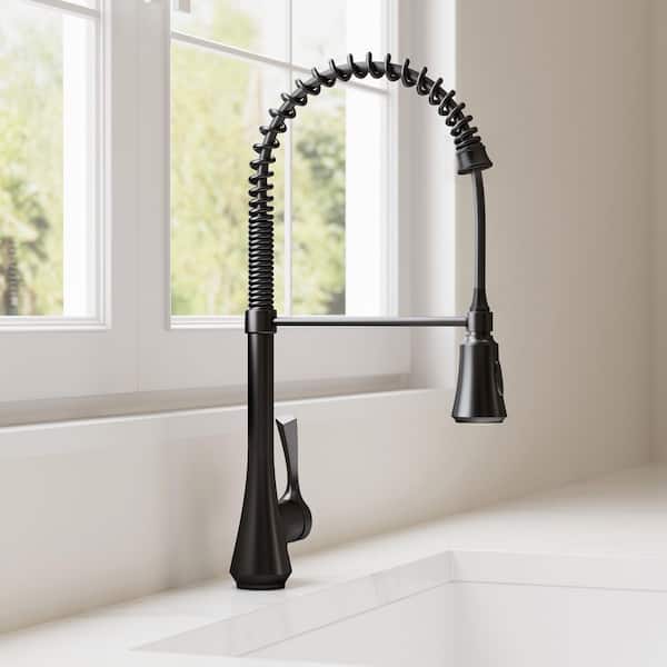 Single Handle 22.5 in. H Pull Down Sprayer Kitchen Faucet with 2-Function 360° Swivel Spout in Matte Black