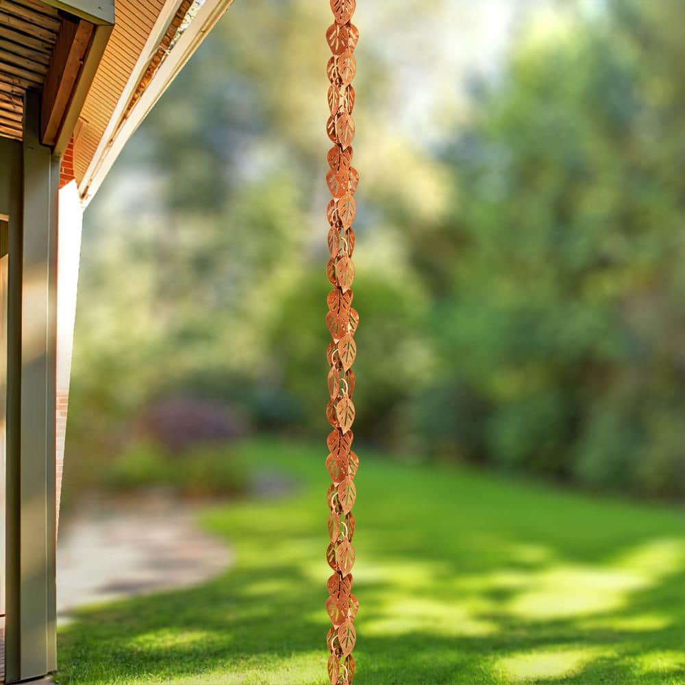 Pure Copper Cascading Leaves 8.5 ft Rain Chain