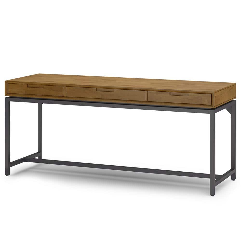 Medium Saddle Brown Rubberwood Executive Desk with Drawer and Keyboard Tray