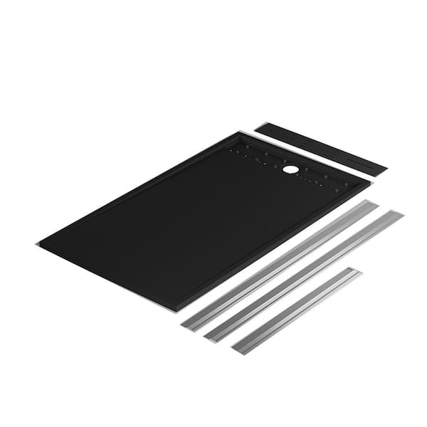 60 in. L x 36 in. W Alcove Shower Pan Base, with Left/Right Drain, Low Profile, Wheelchair Accessible in Black