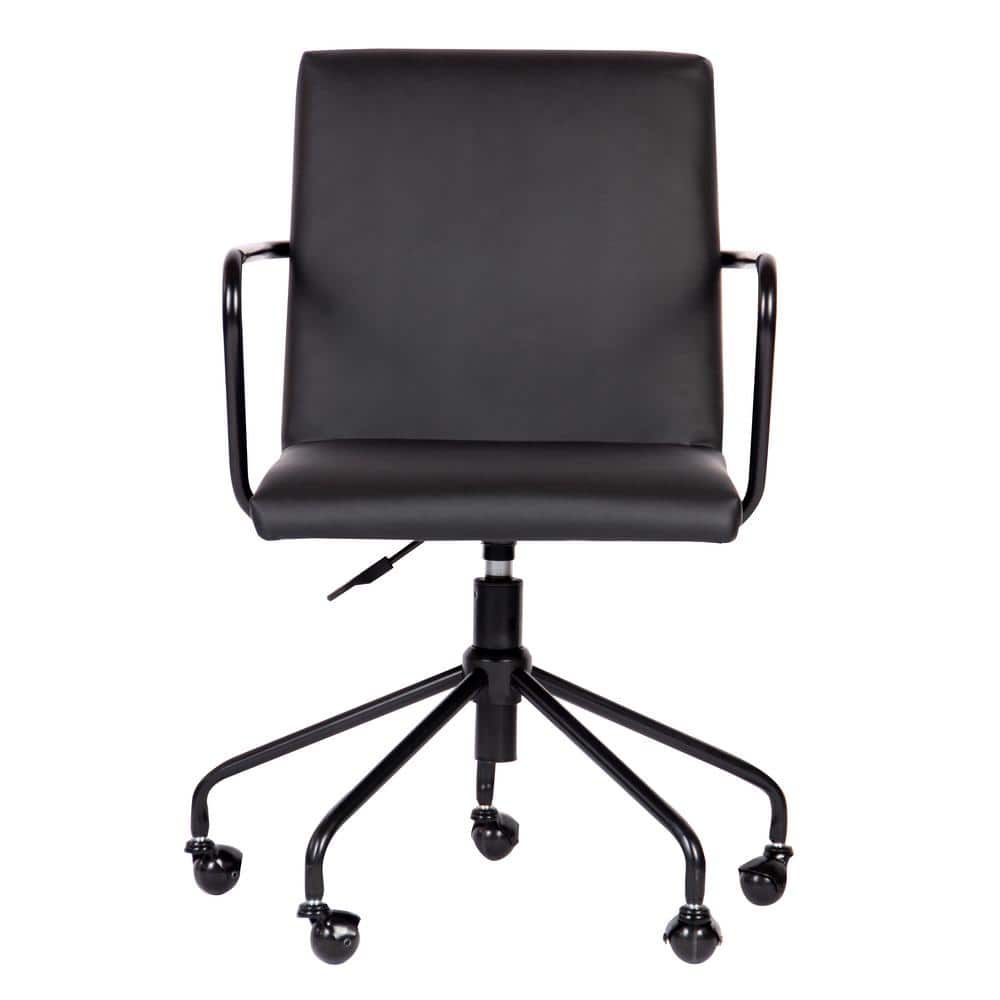 Logan Black Faux Leather Swivel Desk Chair with Metal Base
