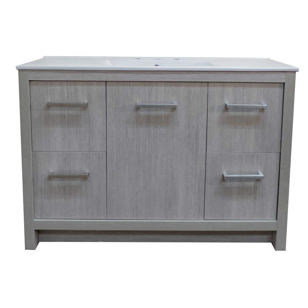 48" Gray Pine Single Vanity with White Ceramic Top