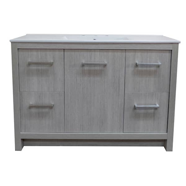 Bellaterra Home 48 in. W x 18 in. D x 33.5 H Single Vanity in Gray Pine with Ceramic Vanity Top in White with White Basin