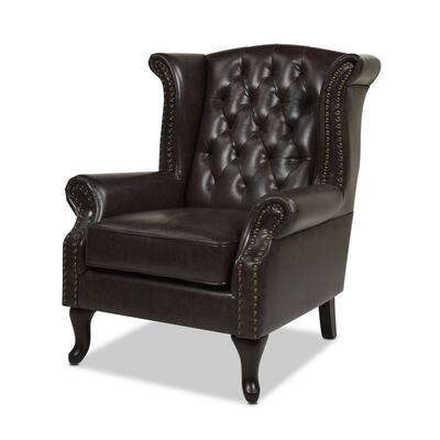 Xavier Vintage Brown Faux Leather Upholstered Wingback Arm Chair