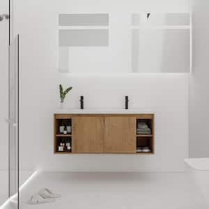 Modern 48 in. W x 18.3 in. D x 20.5 in. H Double Sink Floating Bath Vanity in Imitative Oak with White Acrylic Top