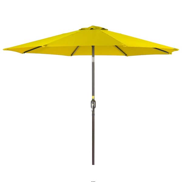 10 ft. Steel Solar-powered Round Outdoor Market Patio Umbrella with Crank in Yellow