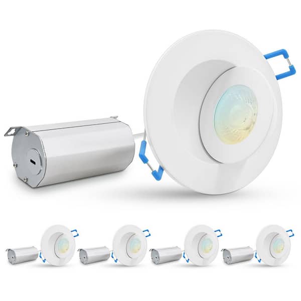 LUXRITE 2 in. Floating Gimbal Integrated LED Recessed Light J-Box 5W 5CCT CRI90 Dimmable 38° 400 Lumens IC Rated 4 Pack