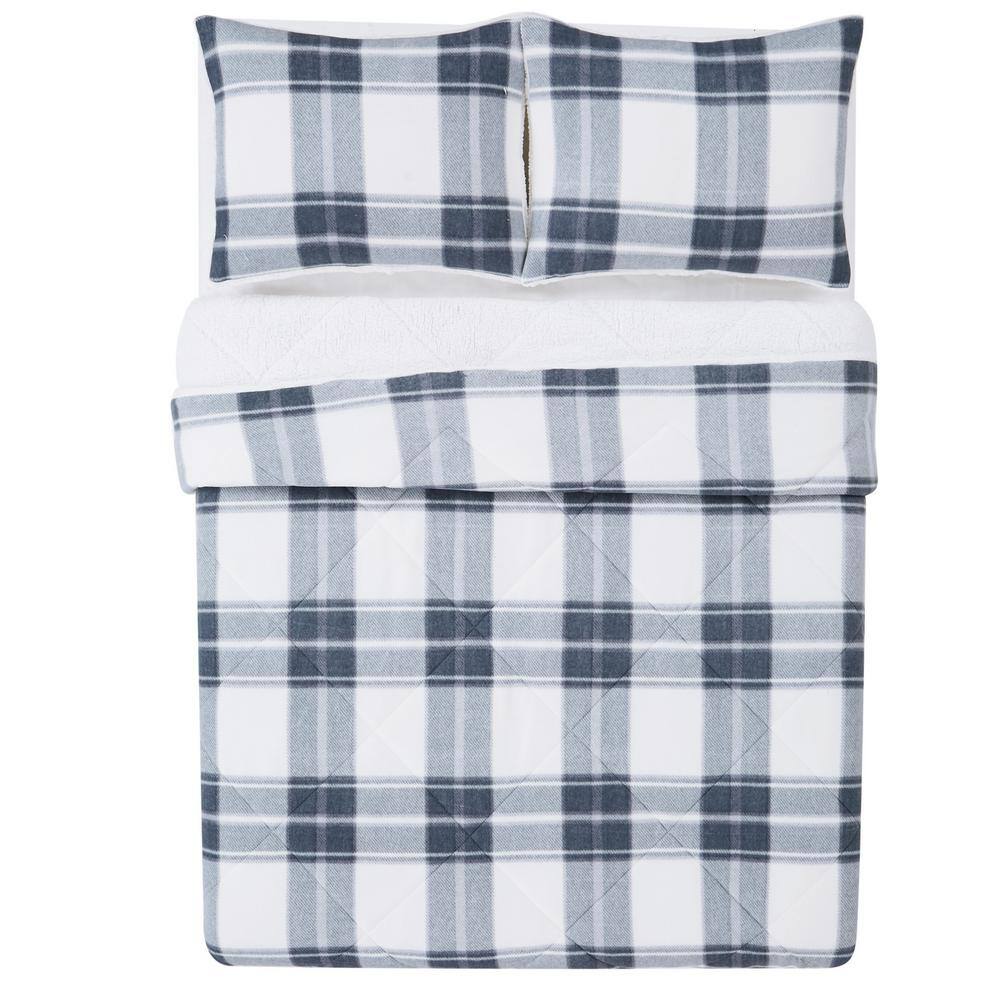 King Blue and Cream Microfiber Down Alternative Comforter Set