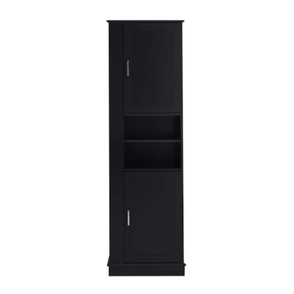 14 in. W x 21 in. D x 68 in. H Tall Freestanding MDF Bathroom Storage Cabinet with Adjustable Shelves and Hook, Black