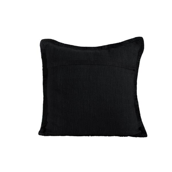 Casper Black Solid Color Fringed Hand-Woven 20 x 20 Indoor