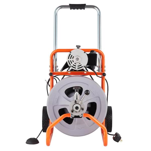 Drain Cleaner Machine 75FT. x 1/2 in. Auto Feed Sewer Snake Drain Auger Portable Drain Cleaning Machine with 8 Cutters