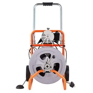 Drain Cleaner Machine 75 ft. x 1/2 in., Auto Feed Sewer Snake Drain Auger on Wheels, Portable Drain Cleaning Machine