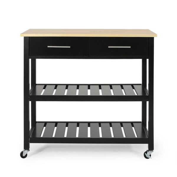 Siavonce Black Modern Kitchen Cart on Wheels, Kitchen Trolley with 