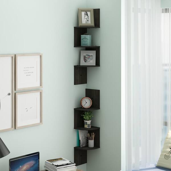 S Style Shaped Floating Wall Mount Shelf Bookshelf Corner Display 2 Sets 