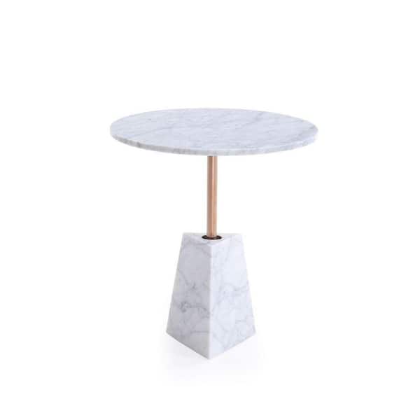 Benjara 20 in. White and Gold Round Marble End Table with Metal Frame