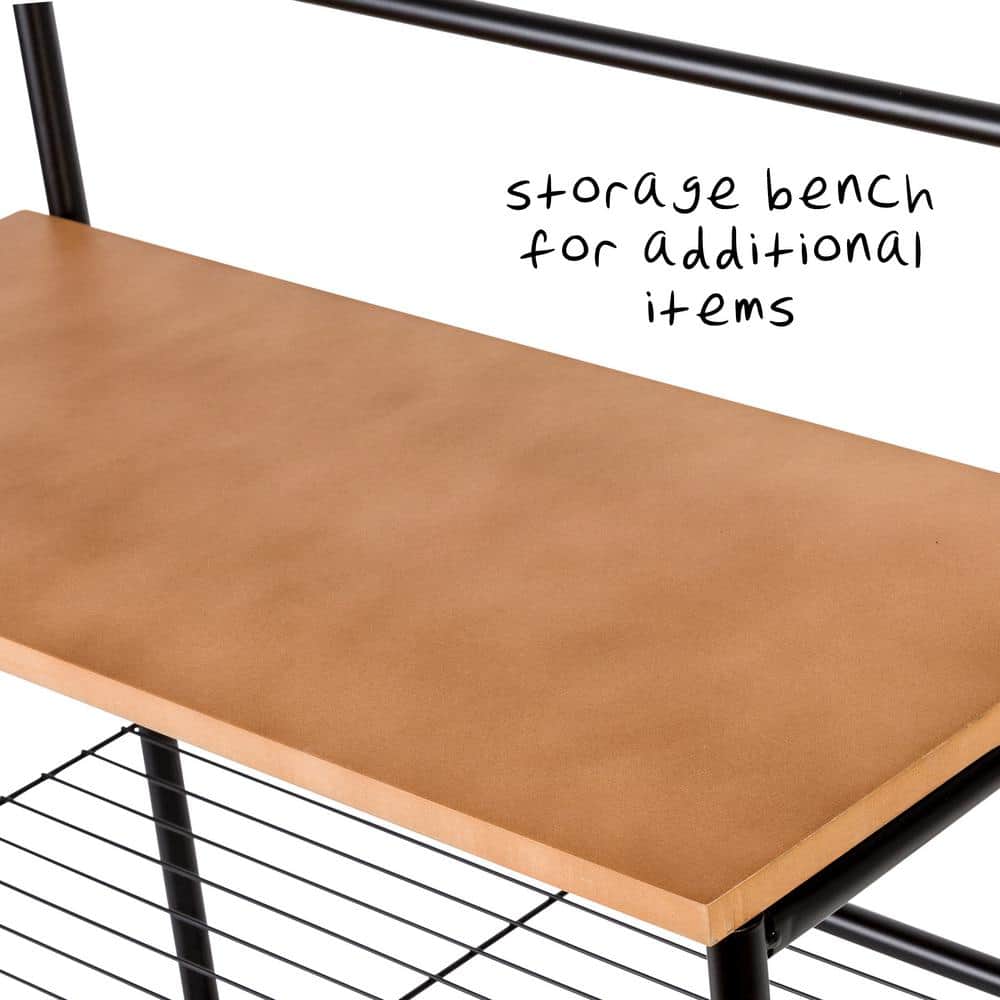 Versatile Black Metal Entryway Storage Valet with Bench and Hooks
