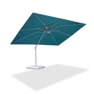 9 ft. x 11 ft. Outdoor Cantilever Patio Umbrella White Aluminum Offset 360° Rotation Umbrella with Base, Turquoise