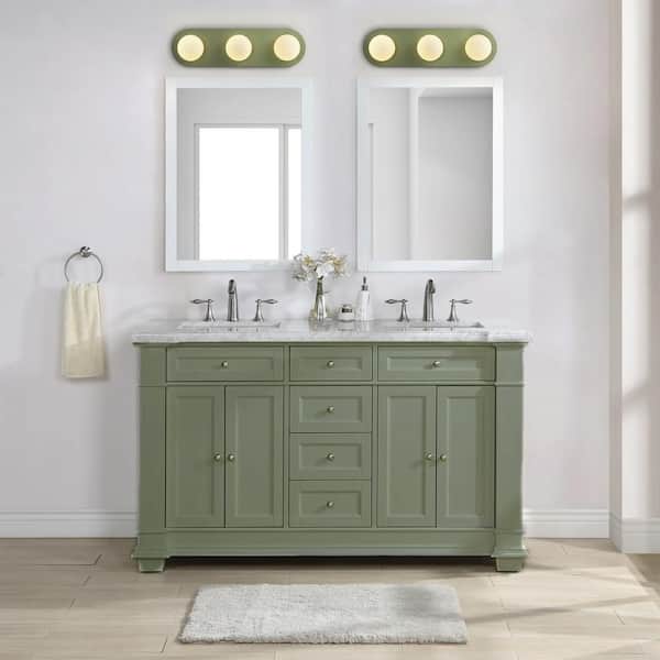 Addae 24.8 in. 3-Light Modern Rectangular Green Bathroom Vanity Light Frosted Opal Glass Globe Bubble Wall Light