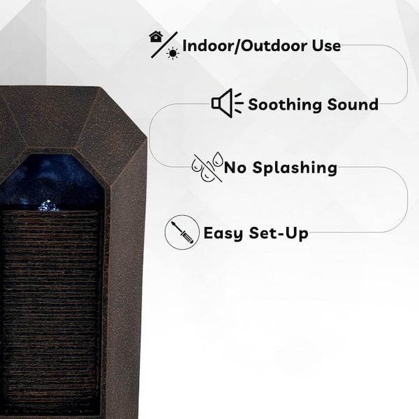 23.3 in H. Electric Resin Waterfall Fountain with Lighted LED, Brown