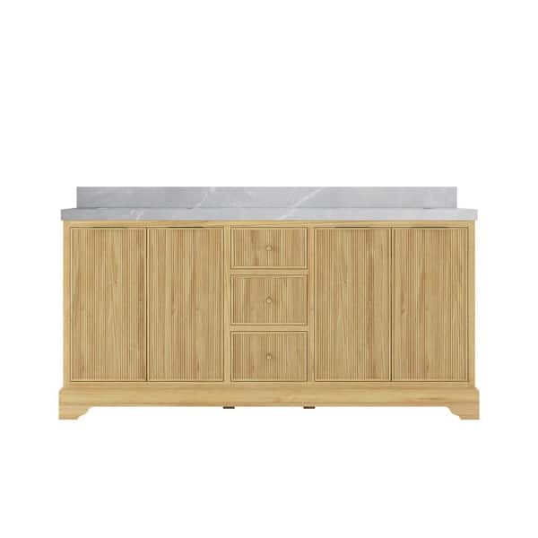 Willow Collections Austin Teak 72 in. W x 22 in. D x 36 in. H Double Sink Bath Vanity in Whitewashed with 2" Pearl Gray Top