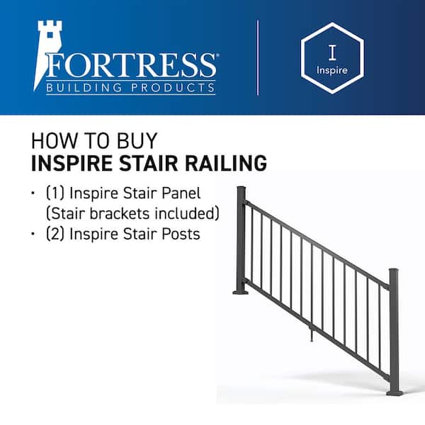 FORTRESS Inspire Railing 51 in. H x 2.5 in. W Aluminum Black Sand Post with Brackets