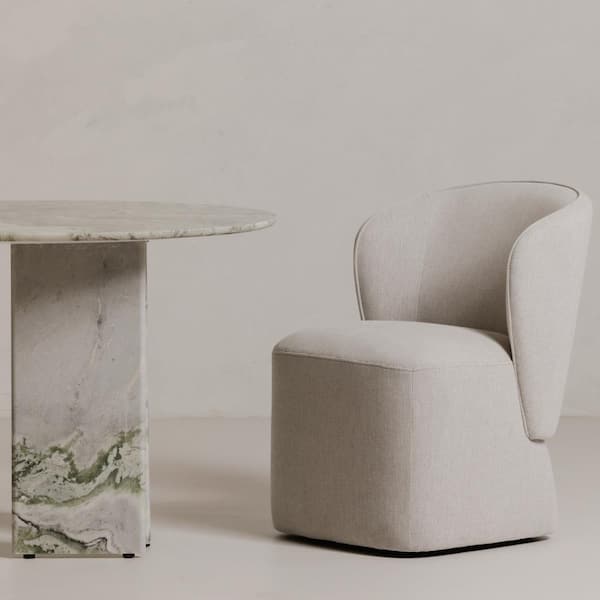 NADAAL STUDIOS Draven Heather Grey Rolling Dining Chair, Performance Fabric Upholstery with 360° Swivel