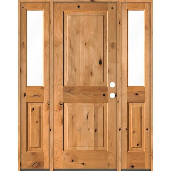 Krosswood Doors 60 in. x 80 in. Rustic Knotty Alder Square clear stain Wood Left Hand Inswing Single Prehung Front Door/Half Sidelites