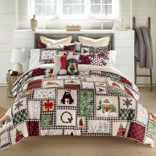 DONNA SHARP Winter Cottage Red and Green 3PC Polyester Queen Comforter Set